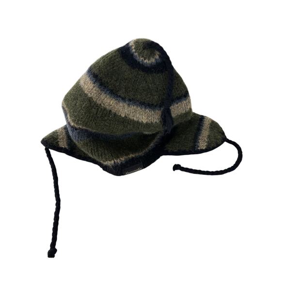 Abercrombie & Fitch Wool Knit Beanie Ear Flaps Vintage 90s y2k Green Winter Peru - Picture 6 of 7